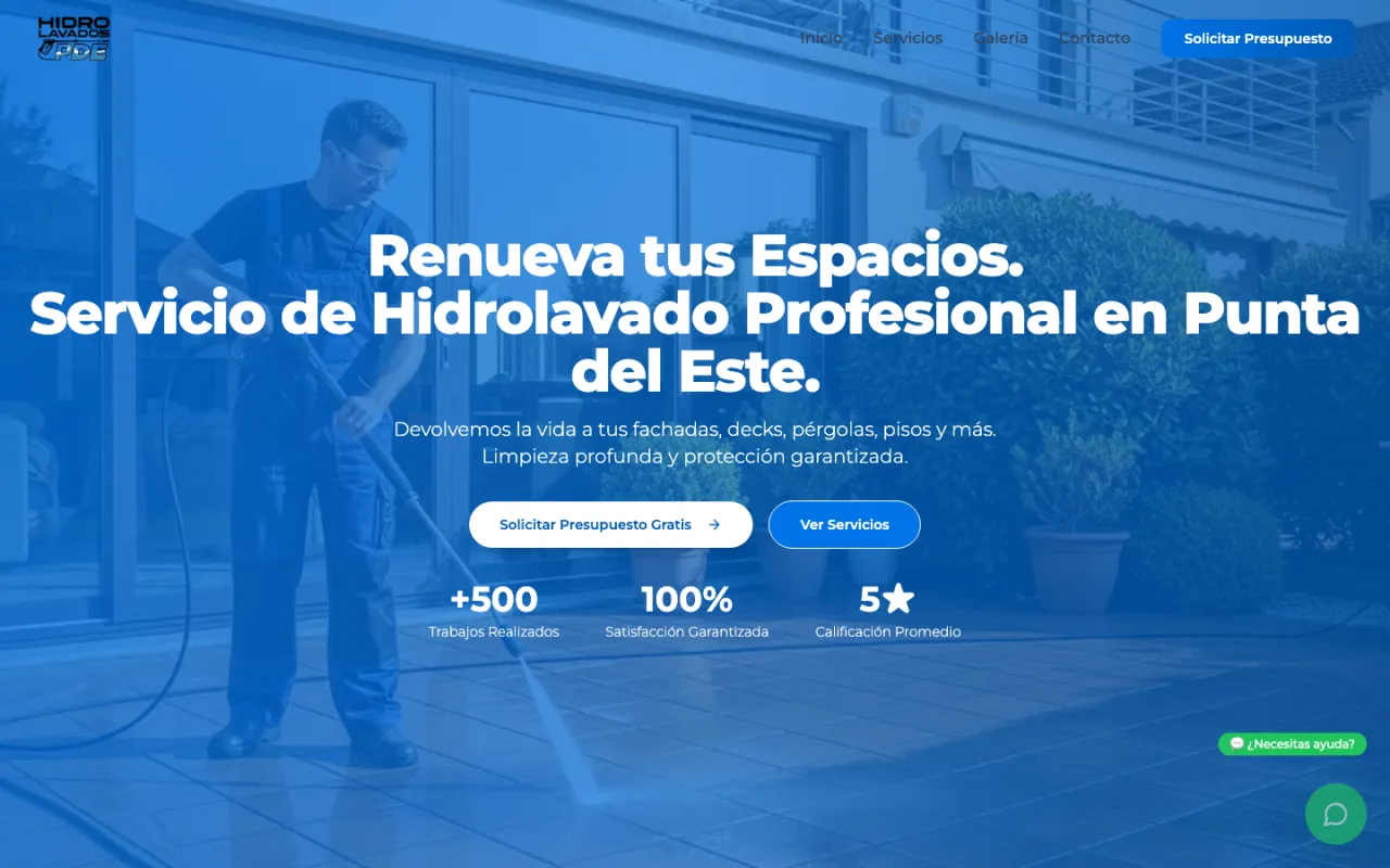 Sitio web de Hidrolavados PDE, hecho por Vortex Labs